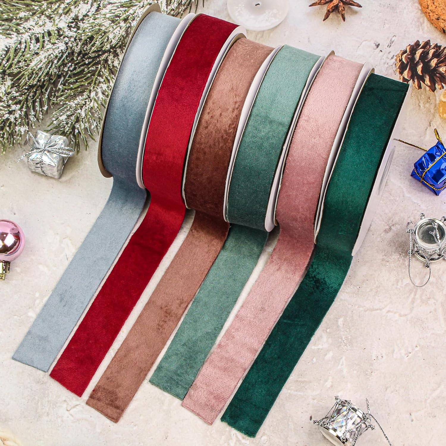 Cinta de terciopelo de doble cara verde polvoriento, 1 pulgada, 10 yardas, cintas de terciopelo para decoración de coronas de Navidad, envoltura de