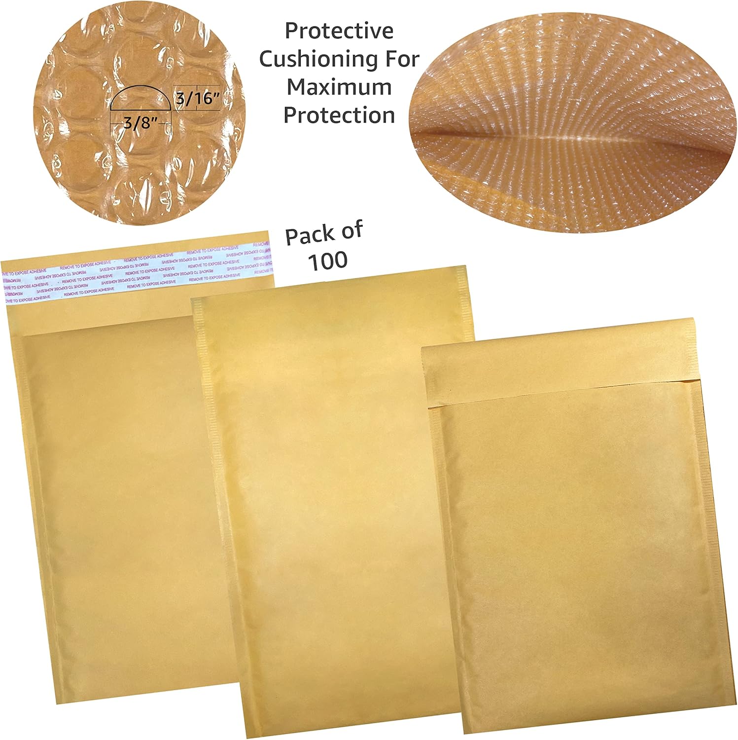 UOFFICE Sobres de burbujas de papel kraft. Paquete de sobres de envío y envío 100, 1-7.25″ x 12″, sobres de embalaje acolchados, sobres de embalaje