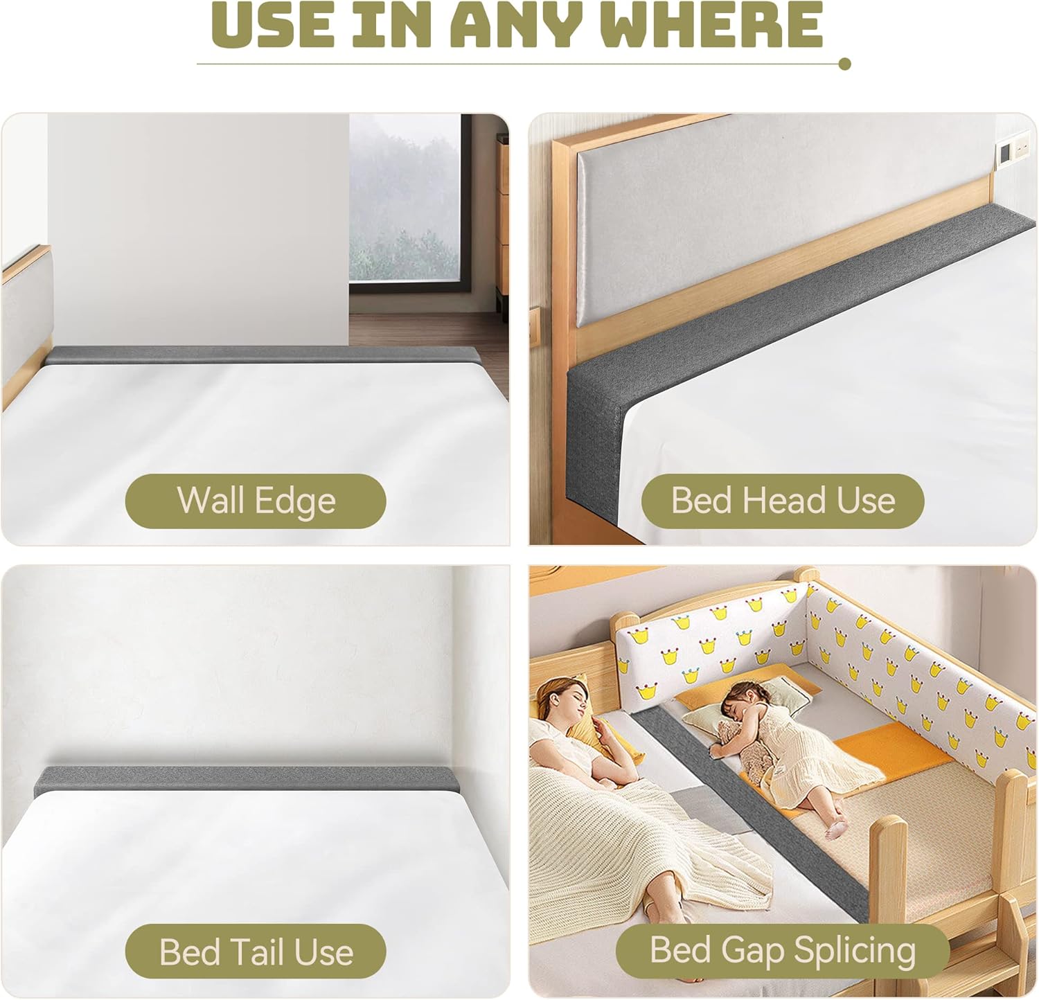 DEEPSHARK Relleno de espacio de cama para colchón matrimonial, esponja 45D de alta densidad, funda extraíble y lavable, relleno extensor de colchón