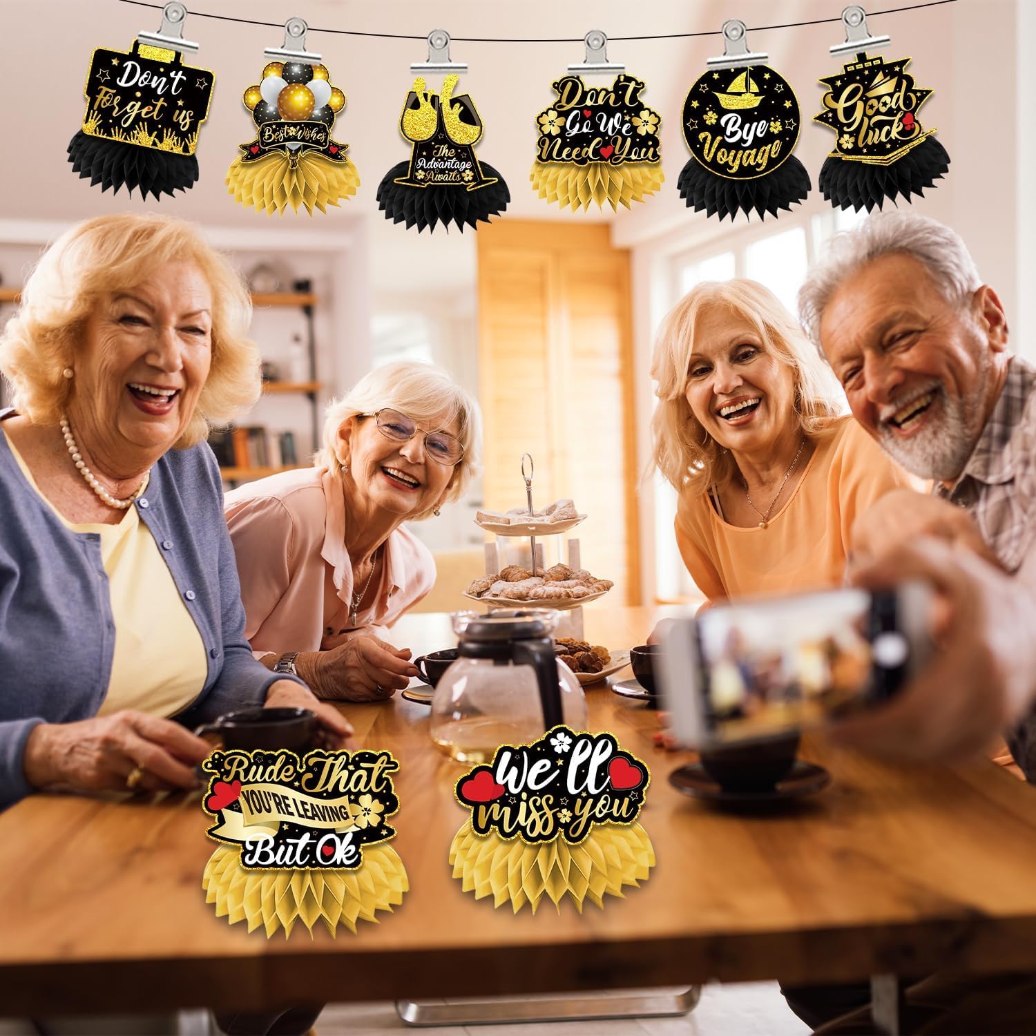 We Will Miss You – Centros de mesa de nido de abeja, 8 piezas de decoración de buena suerte centros de mesa de jubilación para mesas, decoraciones