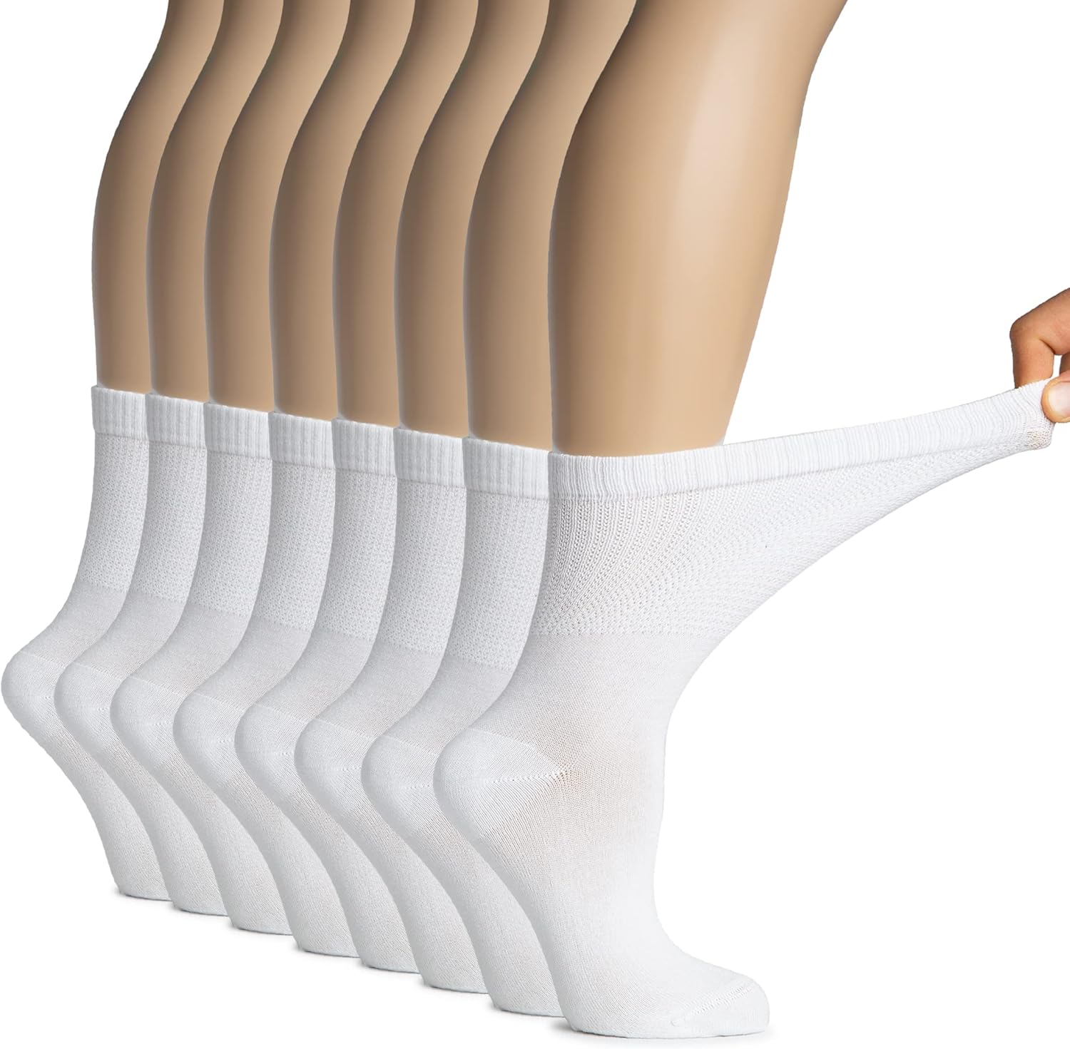 Hugh Ugoli Calcetines altos para diabéticos de bambú suave para mujer, anchos, holgados y delgados con puntera sin costuras y parte superior sin