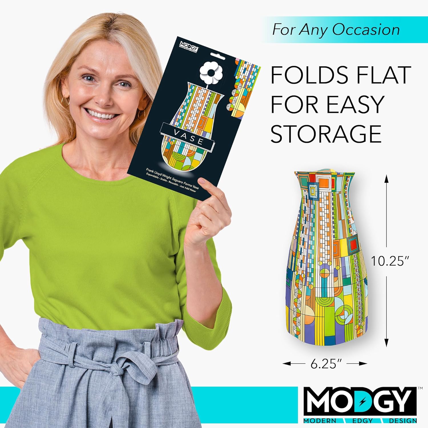 MODGY Florero expandible, plástico decorativo moderno plegable impreso jarrones para centros de mesa para bodas, mesa de comedor, decoración del