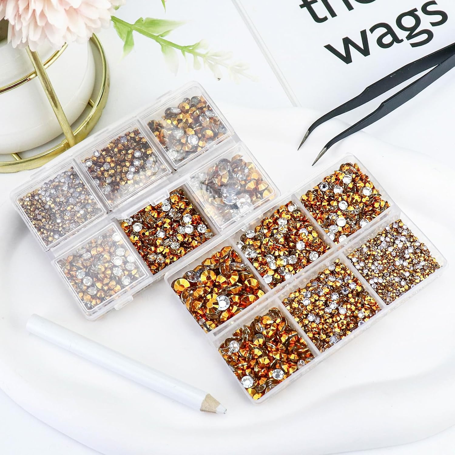 Briskbloom 10000 diamantes de imitación dorados brillantes para manualidades, zapatos, ropa, diamantes de imitación dorados con parte trasera plana