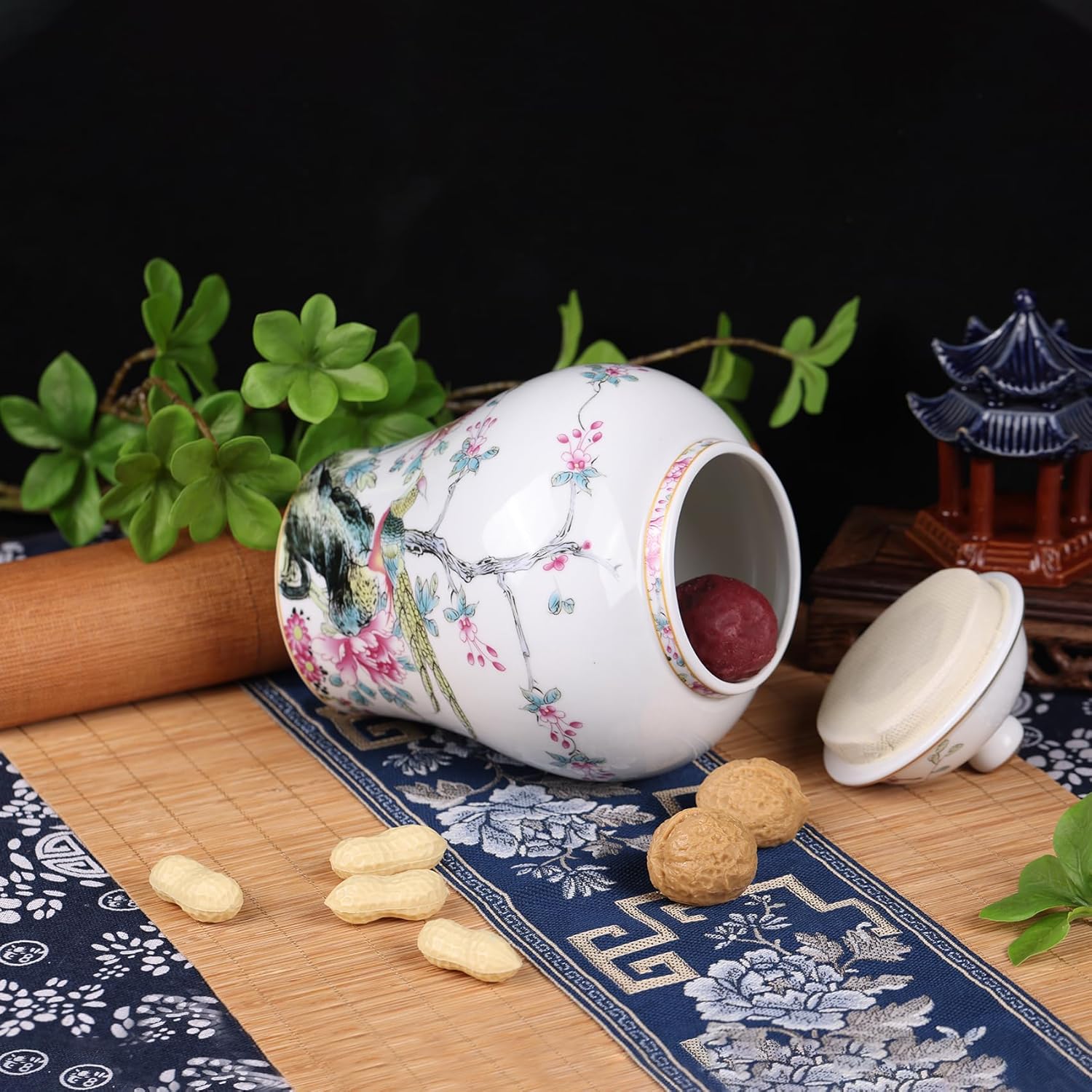 Tarro de jengibre chino con tapa, estilo antiguo, decoración del hogar, retro, flores de porcelana azul y blanca, jarrón cubierto de cerámica,