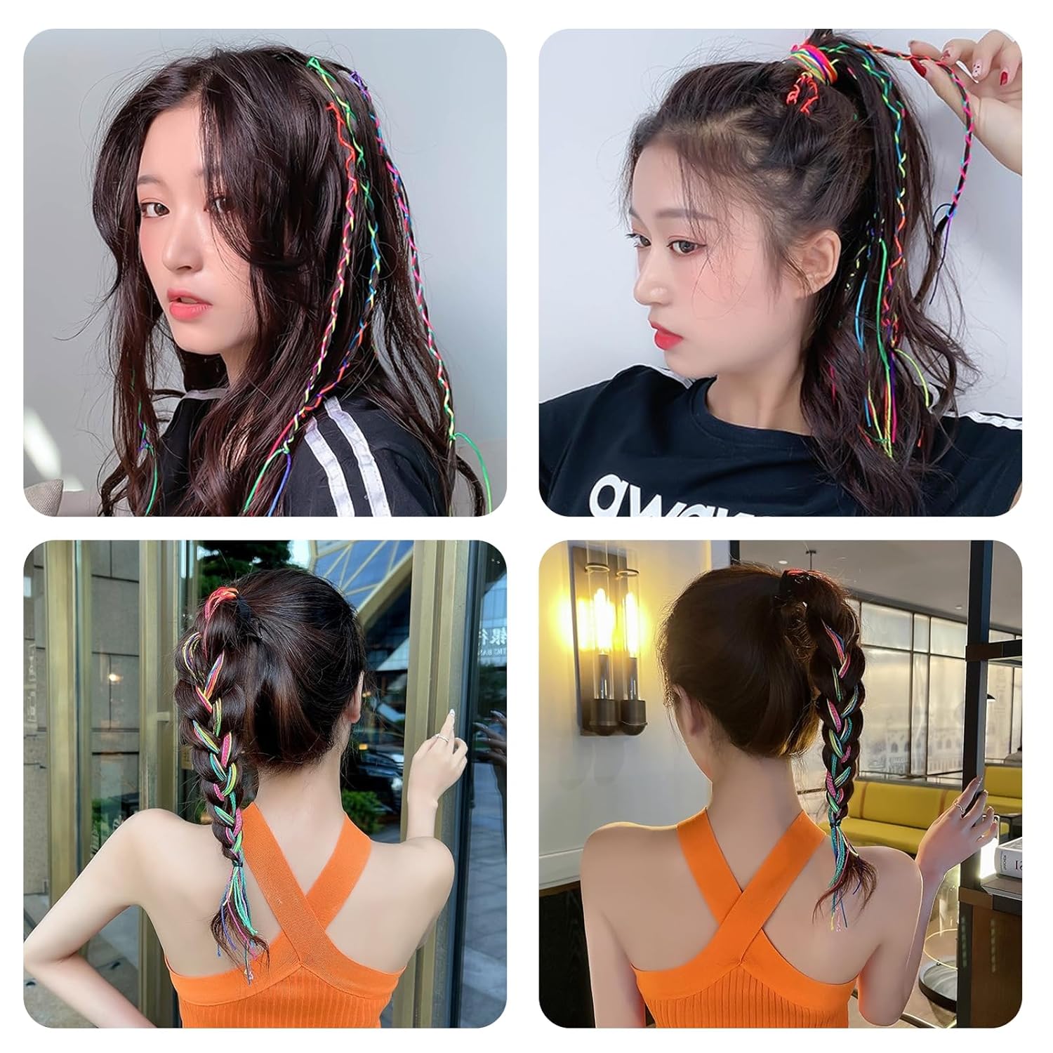 YFKEJI – 30 piezas de cuerdas coloridas para trenzas, lazos para trenzar con varios arcoíris, banda de cuerda de cabello de color degradado,
