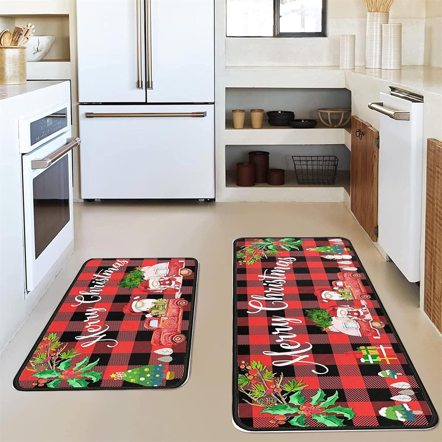 Alfombras de cocina navideñas con gnomo de Feliz Navidad, antideslizantes, acolchadas, resistentes a las manchas, lavables a máquina, juego de