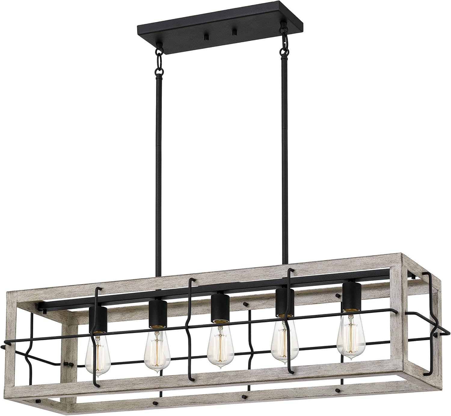 Amos Modern Farmhouse – Lámpara de isla de 5 luces con pantalla de madera clara pintada a mano para comedor, cocina en costa, granja, industrial,