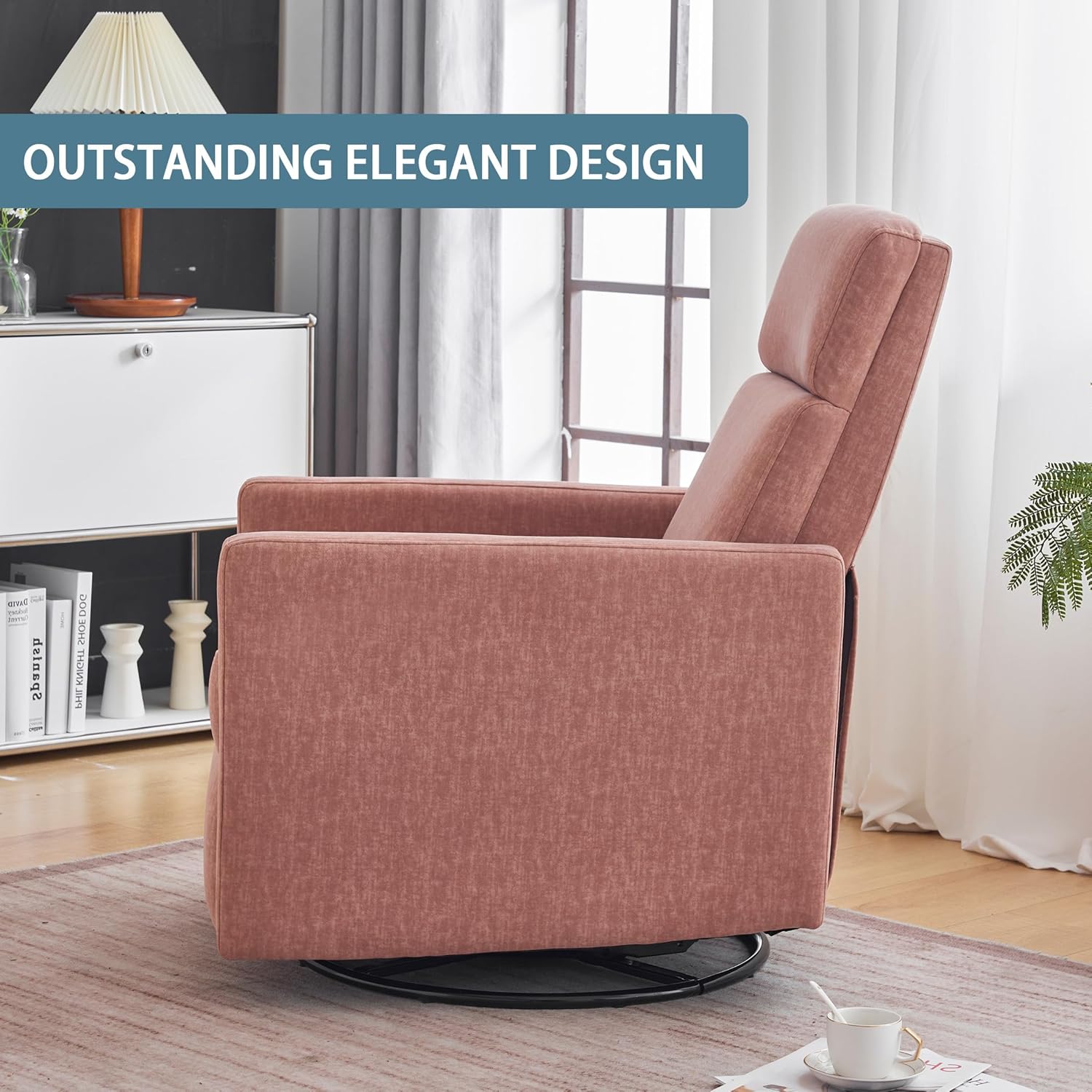 Ketaiyou Silla reclinable giratoria para adultos, silla mecedora para cuarto de bebé, silla mecedora para sala de estar, sillón reclinable de tela