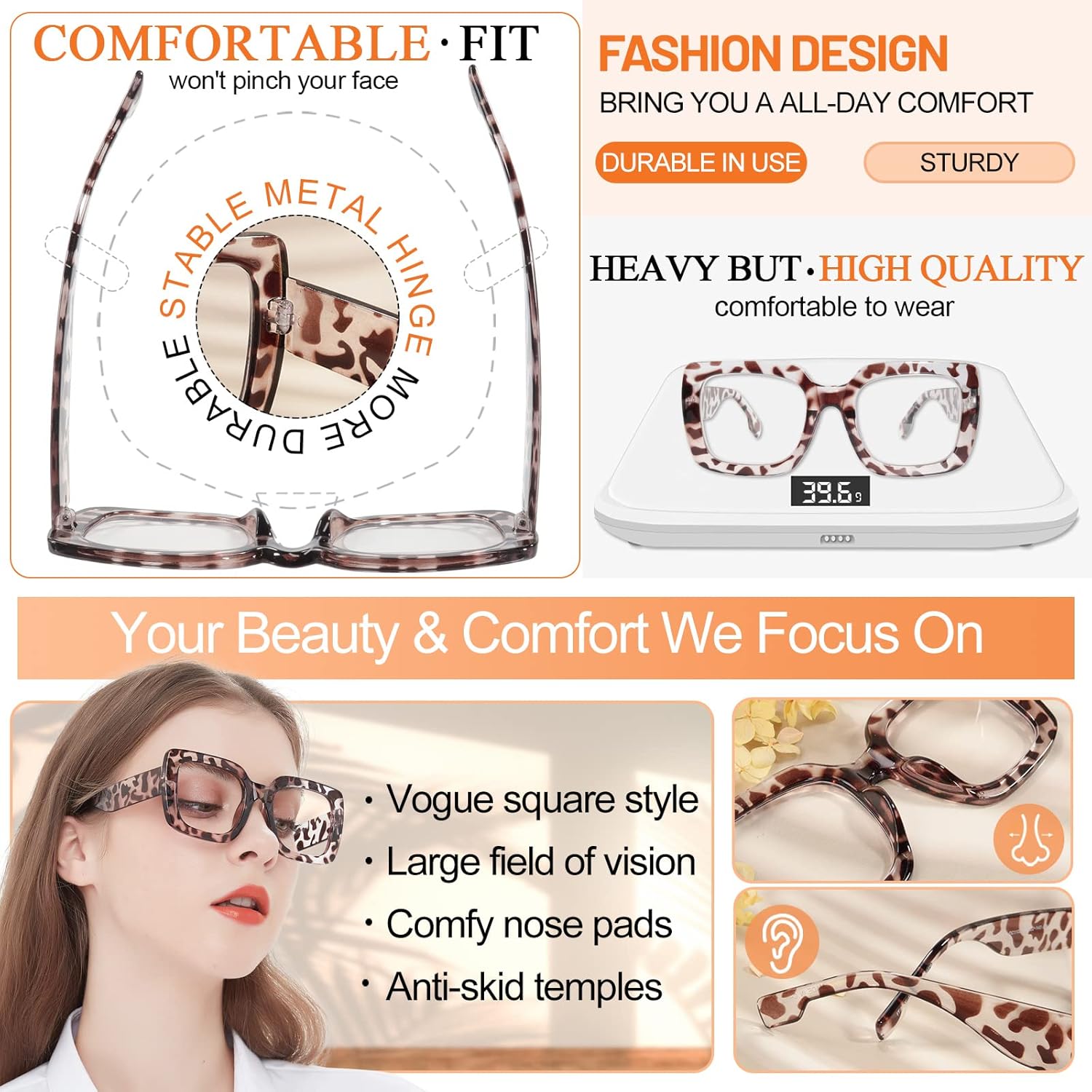 MARE AZZURO Gafas de lectura para mujer, de gran tamaño, cuadradas, para lectores 1.0, 1.25, 1.5, 1.75, 2.0, 2.25, 2.5, 2.75, 3.0, 3.5, 4.0, 5.0, 6.0