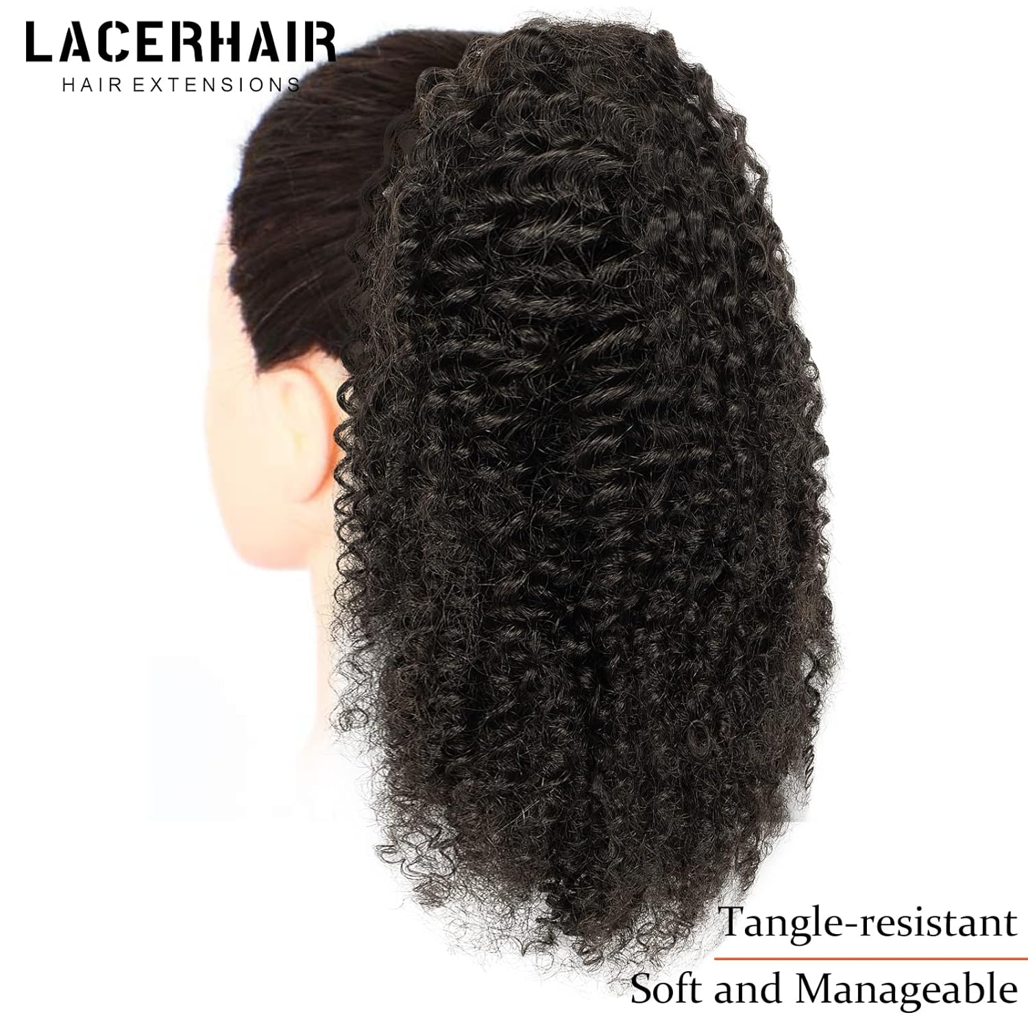 Lacer Cola de caballo larga rizada para mujeres negras, 100% cabello humano real, 3B 3C, estilo protector, cordón, extensiones de cabello con clip,