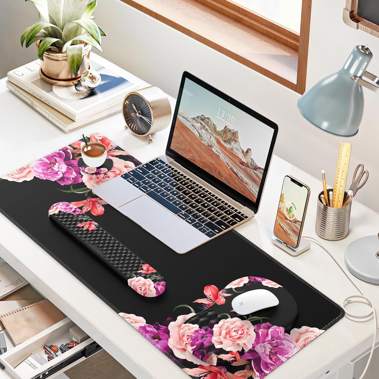 iLeadon Juego de alfombrillas ergonómicas para mouse con diseño de masaje, alfombrilla de escritorio + alfombrilla para mouse con reposamuñecas +