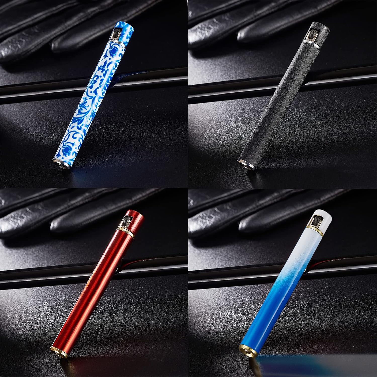 Encendedor de antorcha de 2 piezas, mini tira cilíndrica recargable, encendedor de gas suave, portátil, ajustable, para cocina, interior, exterior,