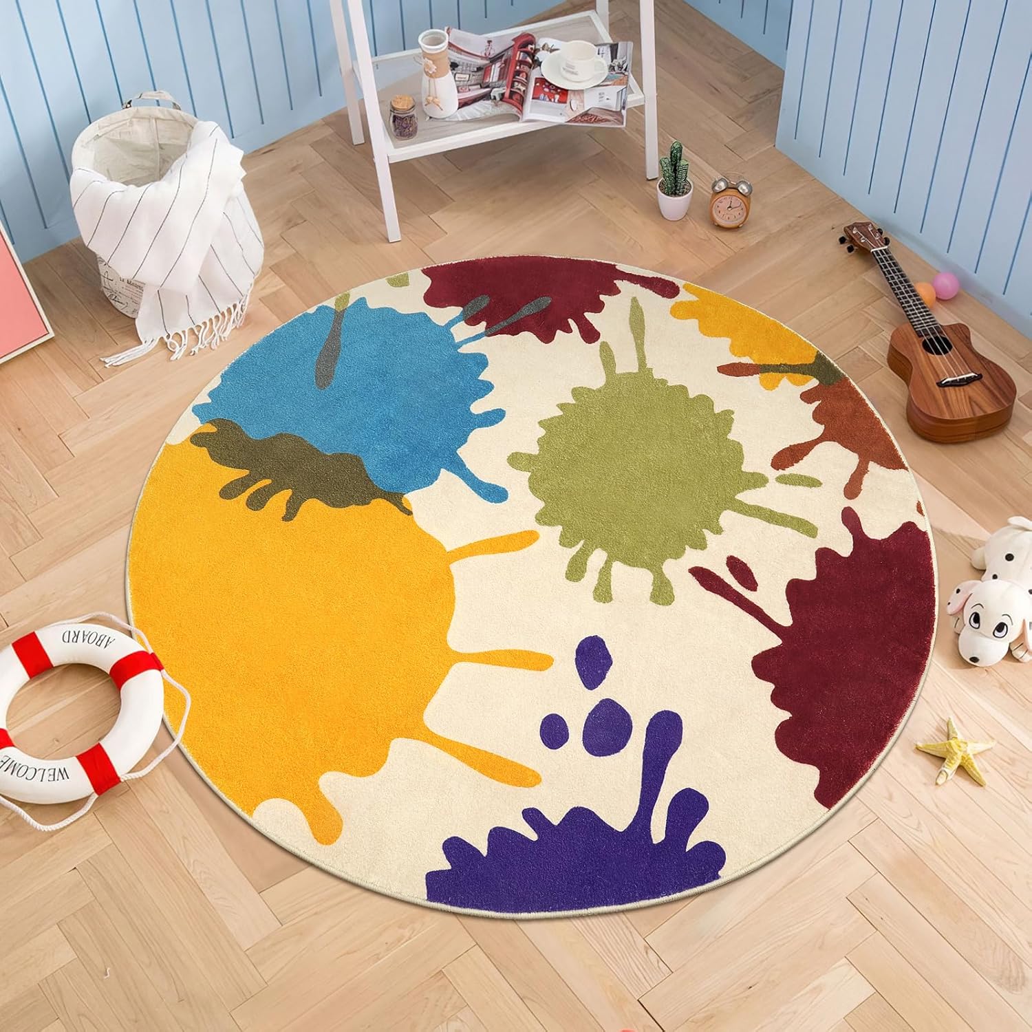 STARUIA Alfombra redonda artística para sala de juegos, alfombra colorida de 4 x 4 pies para niños, alfombra circular antideslizante para habitación