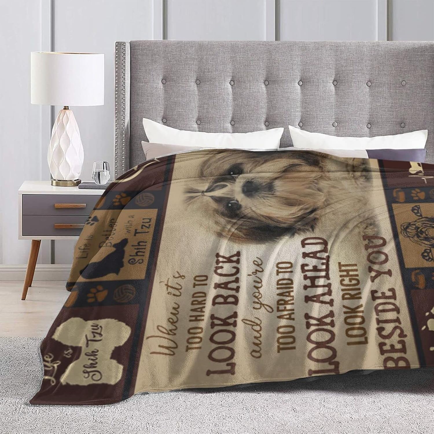 Shih Tzu – Manta de animal para perro, ultra suave, ligera, antibolitas, acogedora manta de vellón para todas las estaciones, dormitorio, sala de