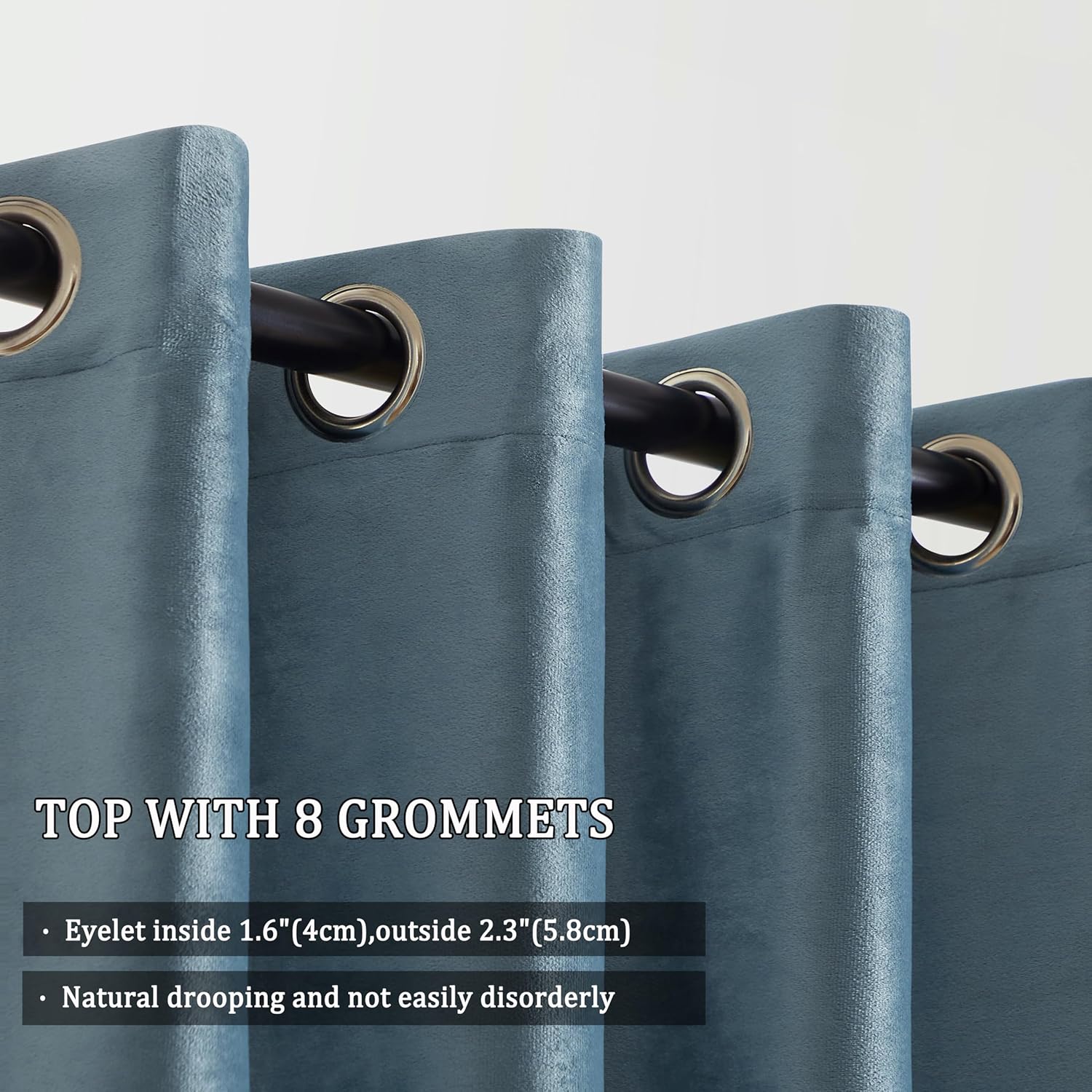 GIGIZAZA Cortinas de terciopelo 100% opacas de 96 pulgadas, 2 paneles, cortinas de ventana azul piedra con forro térmico de lujo para sala de estar,
