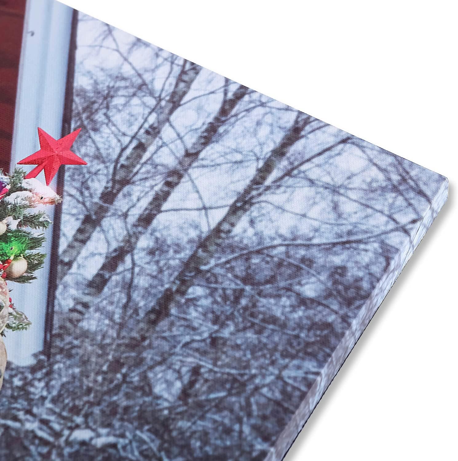 NIKKY HOME Lienzo decorativo con luz LED de Navidad de 16 x 12 pulgadas, impresiones artísticas de árbol iluminadas y casa de nieve, escena de