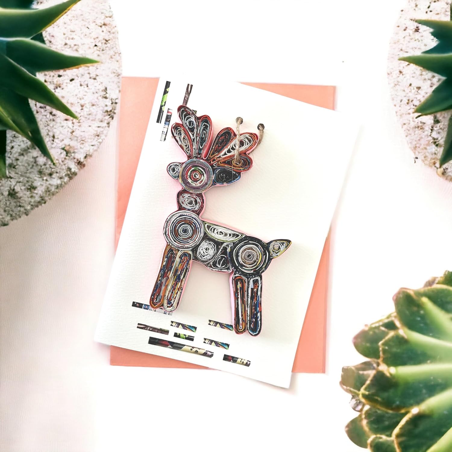 Deer Quilling Ornament Card Handmade Christmas Tree Decoration Sustainable Gift