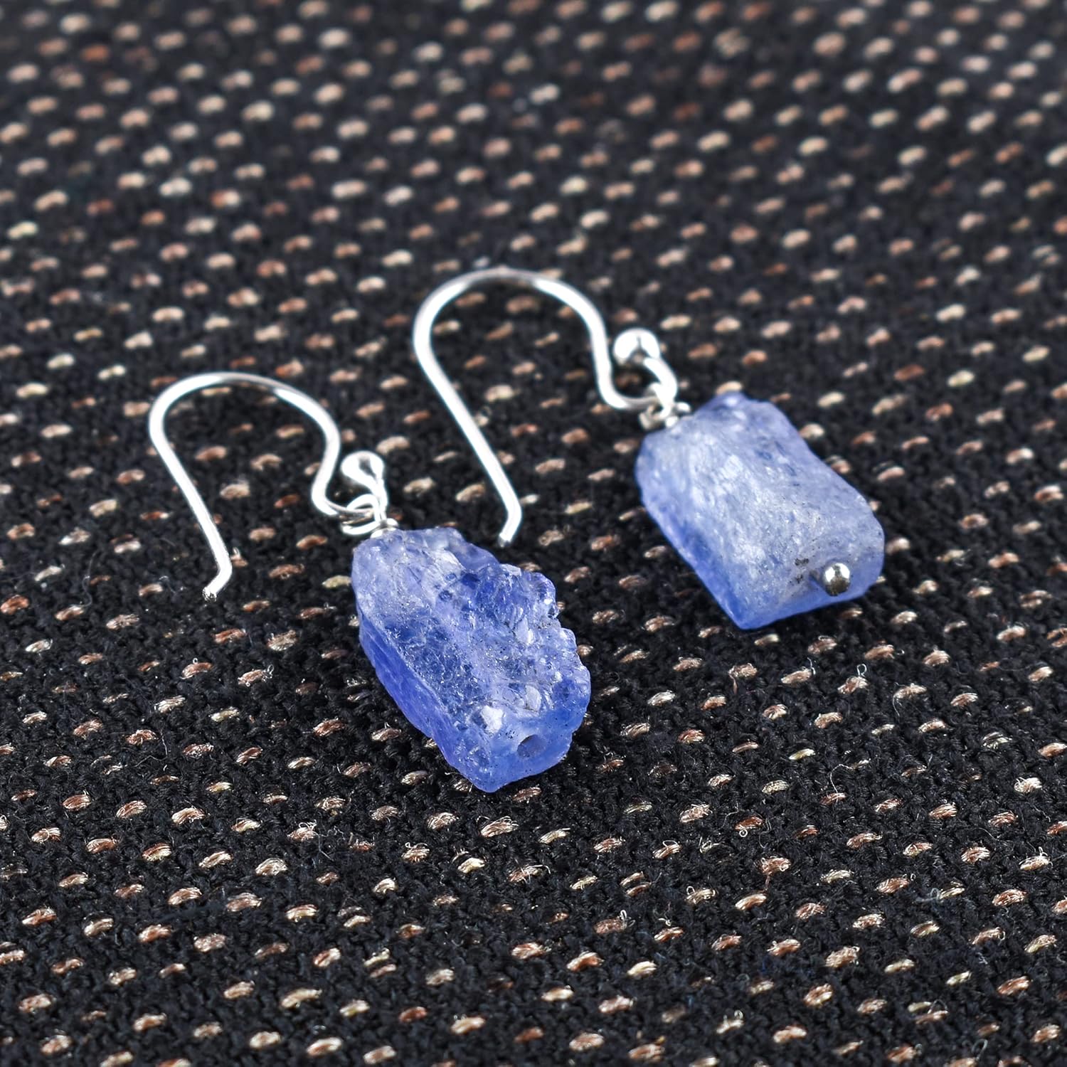 InfinityGemsArt Purple Tanzanite Gemstone Earrings Pair, Natural Raw Crystal, Dangle & Drop, Birthstone, Energy Healing Crystals Jewelry in Rhodium