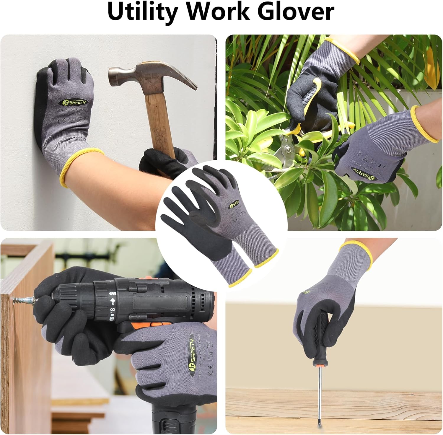 JKSafety Sandy MicroFoam – Guantes de trabajo de seguridad de nitrilo con capacidad para pantalla táctil, 6 pares de guantes de trabajo ligeros,