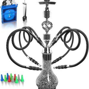 Juego completo de cachimba con 4 mangueras, kit de shisha grande de 22 pulgadas para hasta 4 personas con todo lo incluido, cuenco de cerámica Juego completo de cachimba con 4 mangueras, kit de shisha grande de 22 pulgadas para hasta 4 personas con todo lo incluido, cuenco de cerámica