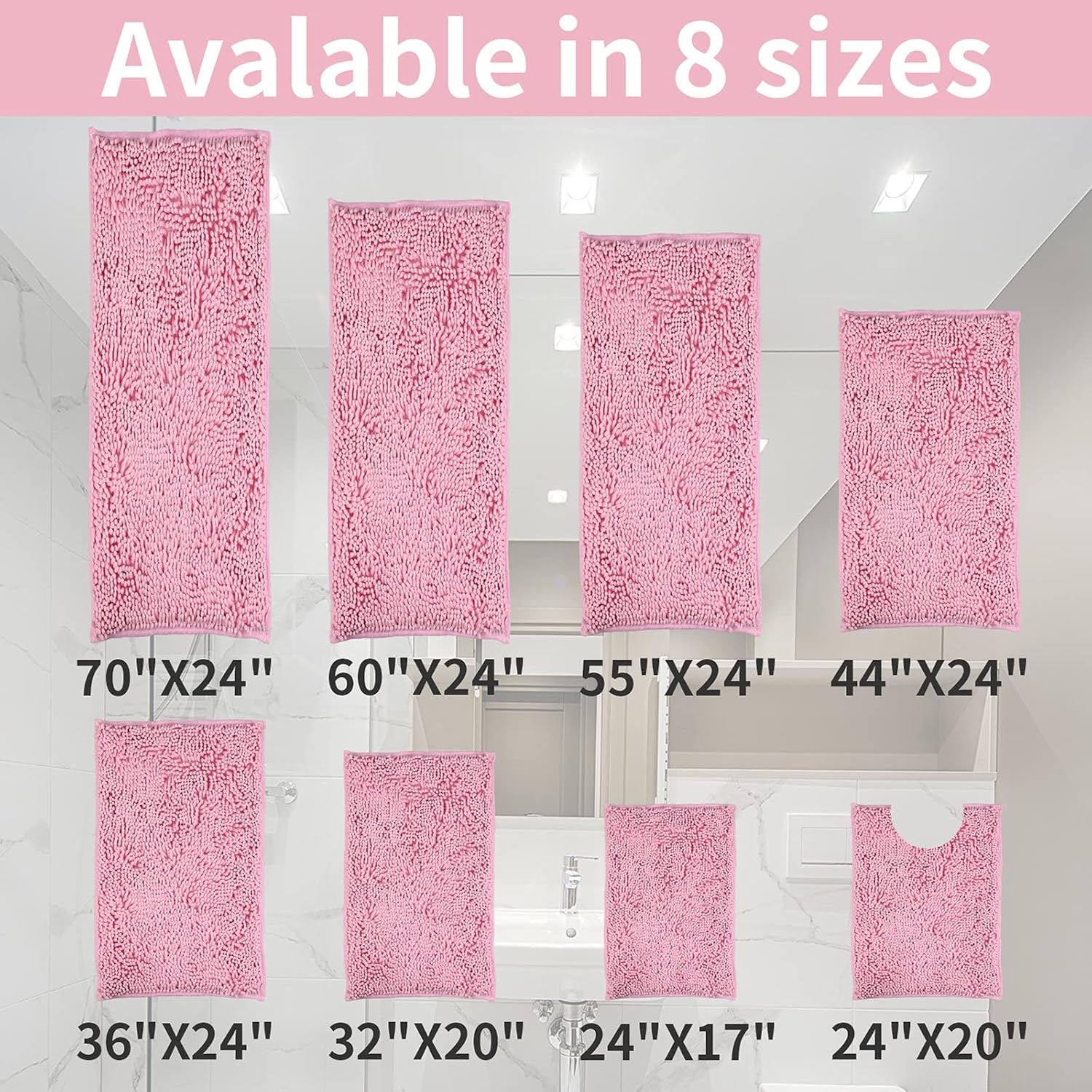 Alfombras rosadas para el baño, felpilla antideslizante, extra suave y absorbente, alfombra para ducha, lavable a máquina, de secado rápido (rosa,