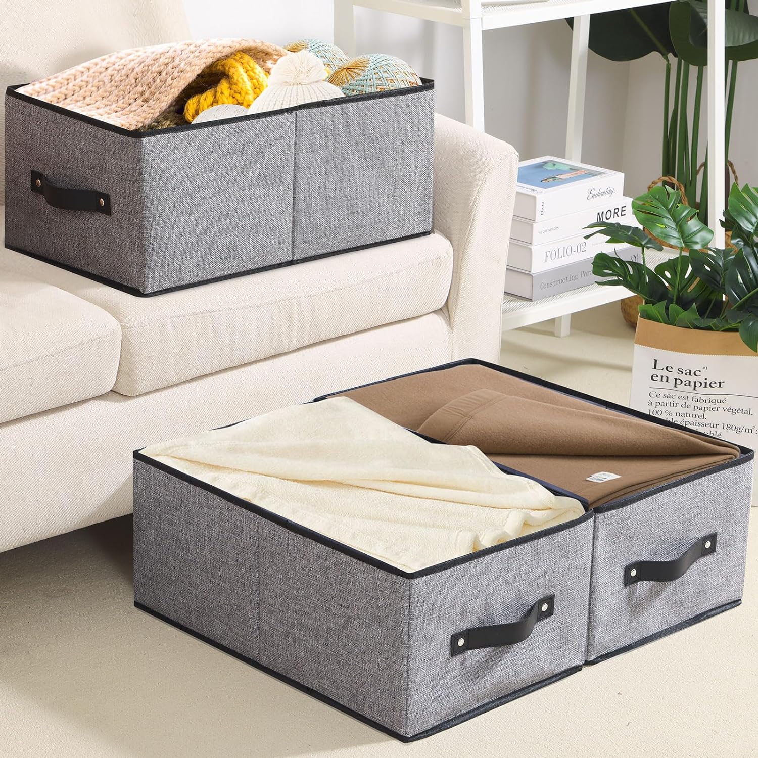 Contenedores de almacenamiento para ropa, 13 x 9.1 x 5.5 pulgadas, con asas, canastas de almacenamiento plegables, cajas de almacenamiento de tela