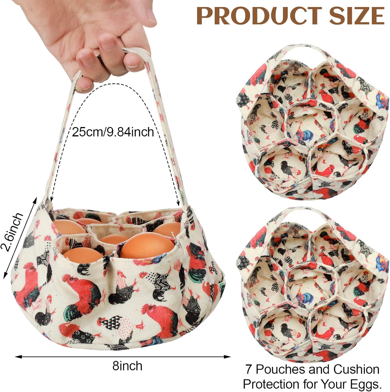 2 bolsas de huevos, cesta para huevos, cesta para recolección de huevos, cesta de recolección de huevos con 7 bolsas para granja, pollo, gallina,