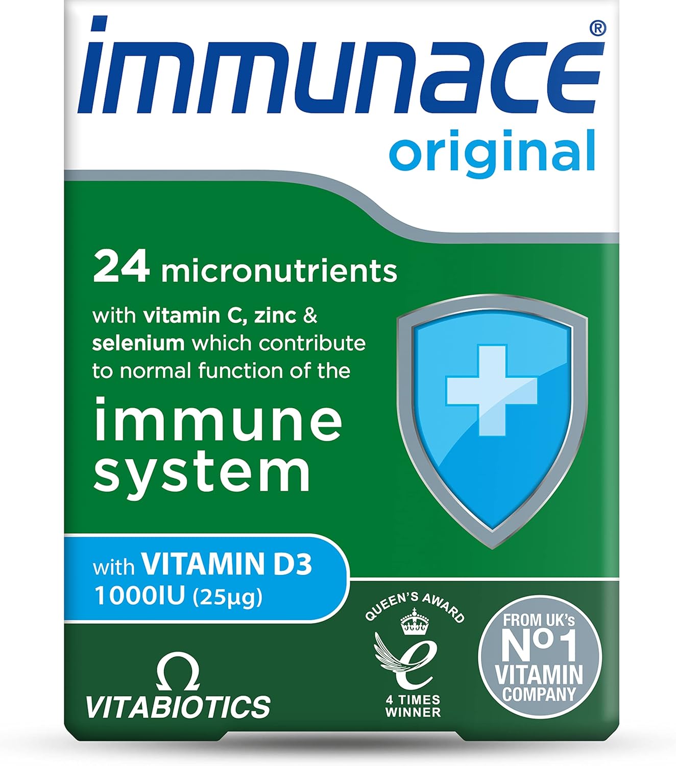 Vitabiotics Immunace Original – Soporte avanzado de micronutrientes y sistema inmunológico  Vitamina C, zinc y selenio – 30 tabletas
