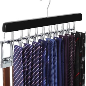 TOPIA HANGER Percha de amarre de cinturón 2 en 1 para armario Max 30 cinturones con capacidad de 30 lazos, 20 ganchos para atar cinturones, colgador TOPIA HANGER Percha de amarre de cinturón 2 en 1 para armario Max 30 cinturones con capacidad de 30 lazos, 20 ganchos para atar cinturones, colgador