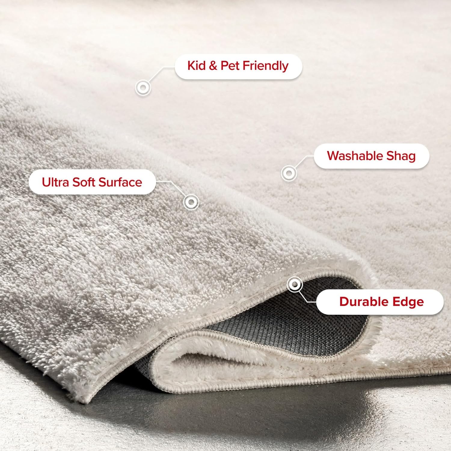 nuLOOM Loni – Alfombra de pelo largo lavable a máquina, 6 cuadrados, lavables a máquina, alfombra de transición blancomarfil, para sala de estar,
