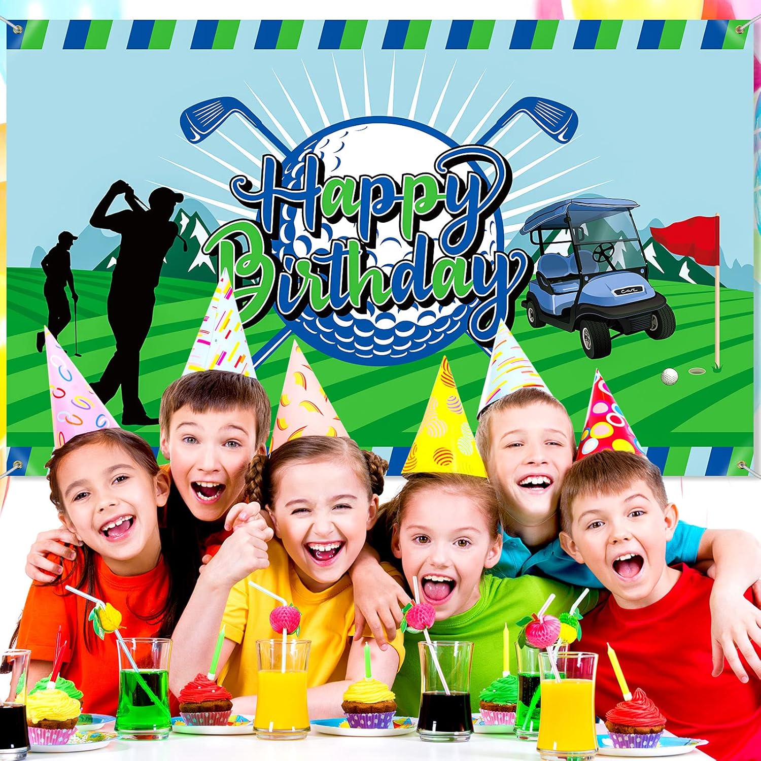 Decoración de fiesta de cumpleaños de golf, telón de fondo de feliz cumpleaños, cartel de cabina de fotos, fondo de fotografía para golf, deportes,