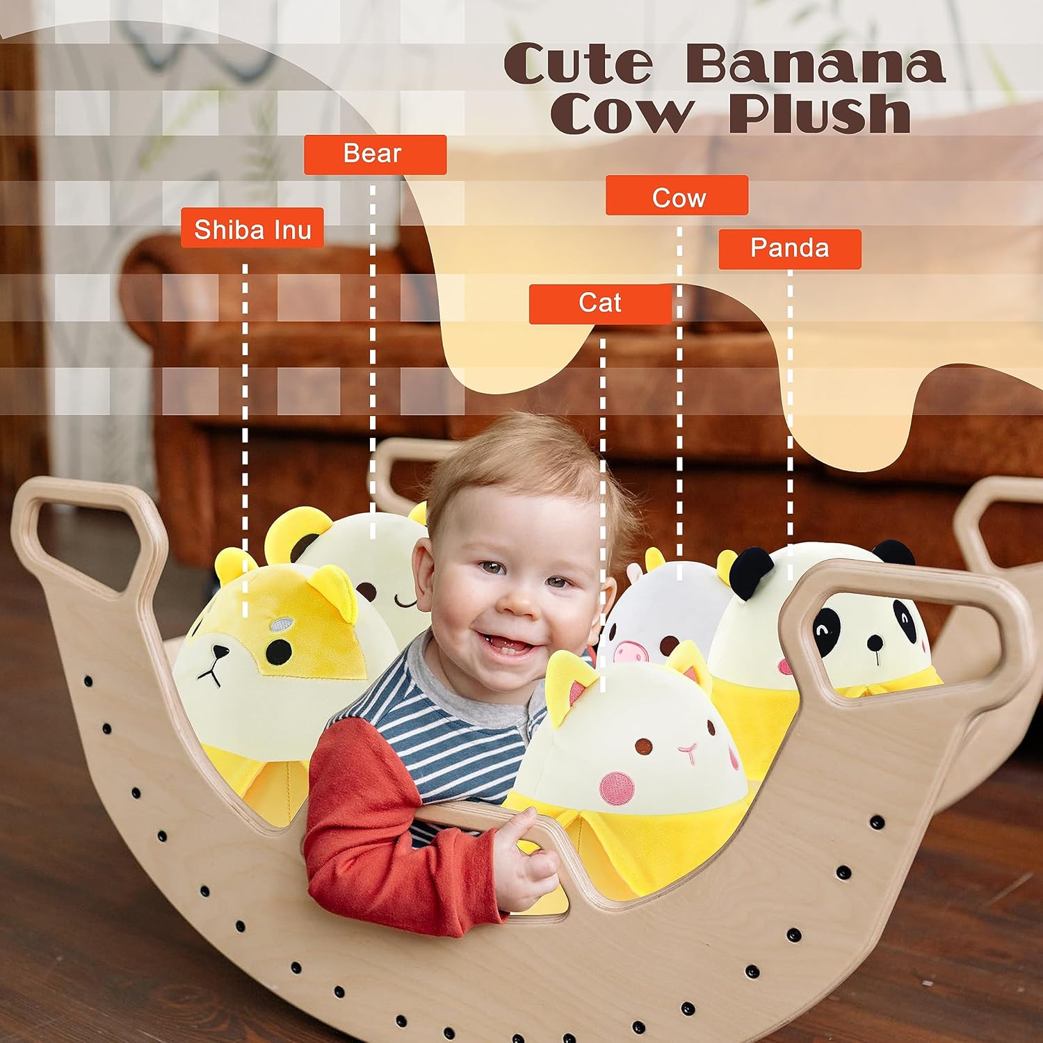 Juguete de peluche de oso de plátano, suave de 10.7 pulgadas, lindo oso de plátano, animales de peluche, almohada Kawaii regalos para niños, diseño