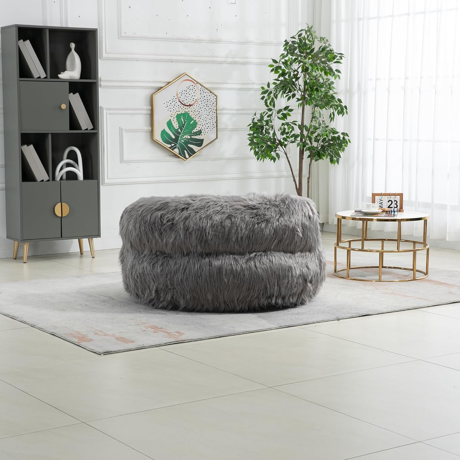 Yoglad Puf para adultos, sofá grande de felpa para juegos y sofá perezoso con otomana, relleno suave extra acogedor y tela peluda, muebles grandes y