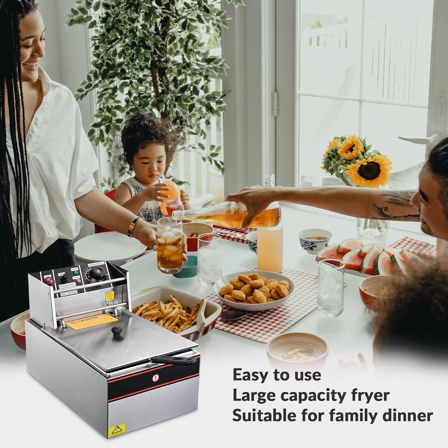 WeChef freidora eléctrica de inmersión para encimera, con tapa, con tanque extraíble, para cocinar papas fritas, para el hogar, la cocina, para uso