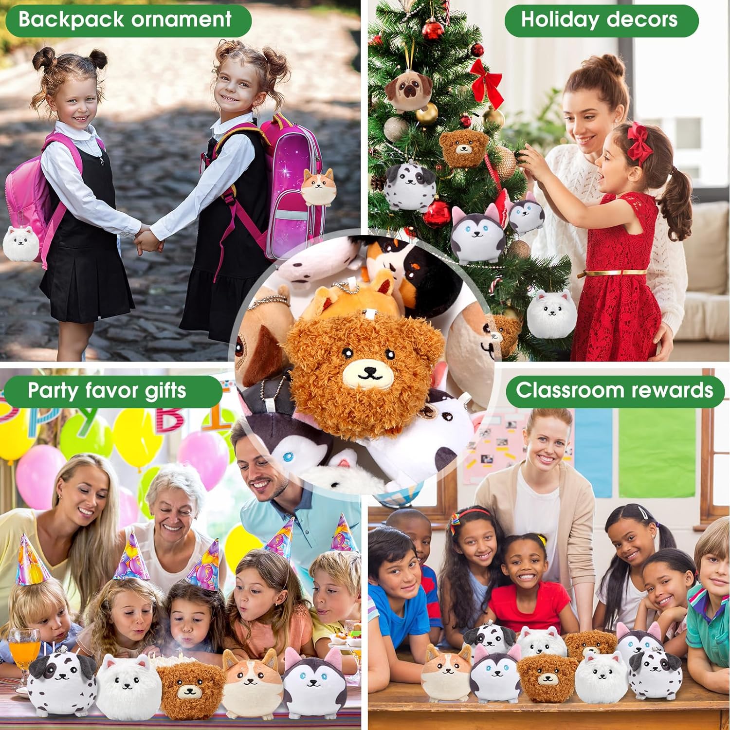 Libima 9 mini llaveros de peluche de 3.15 pulgadas, adornos pequeños de felpa a granel para niños, regalos de fiesta de cumpleaños, regalos de árbol