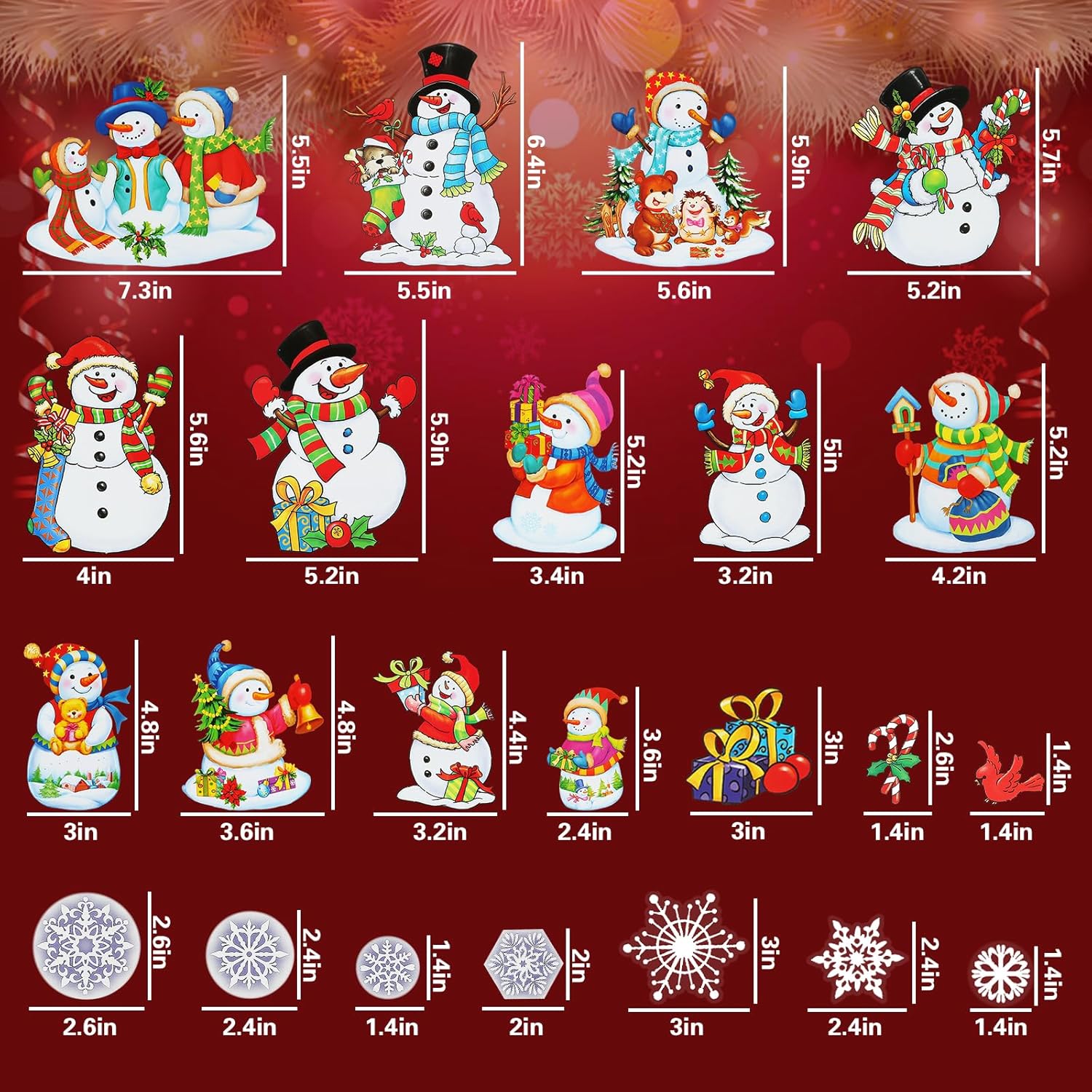 Adhesivos de ventana de Navidad para ventanas de vidrio, muñeco de nieve, calcomanías de ventana de Navidad para ventanas de vidrio, decoraciones de