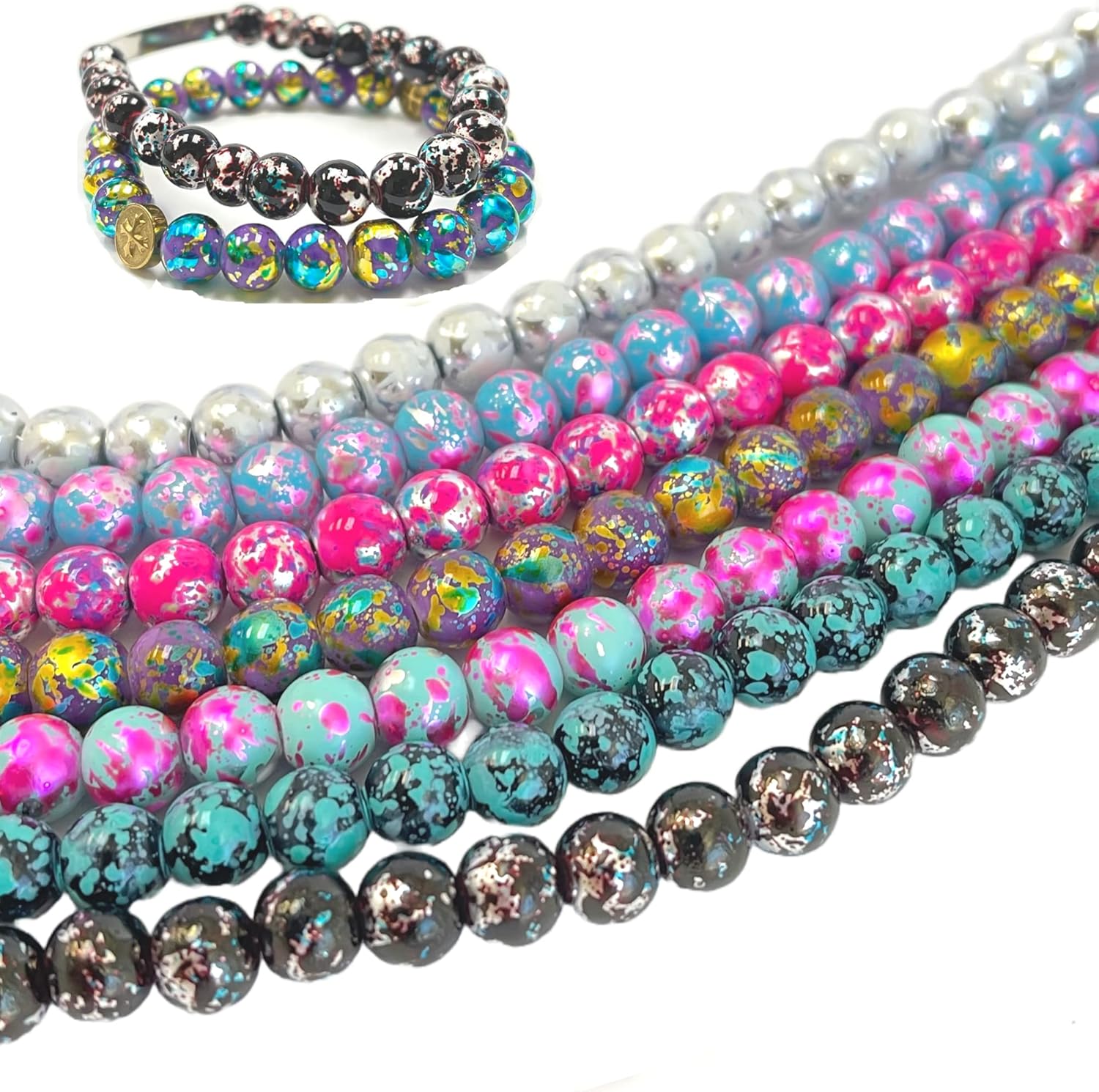 Cuentas de vidrio redondas de 0.315 pulgadas a granel para pulsera, suministros de joyería de bricolaje, regalo para abalorios, 200 piezas