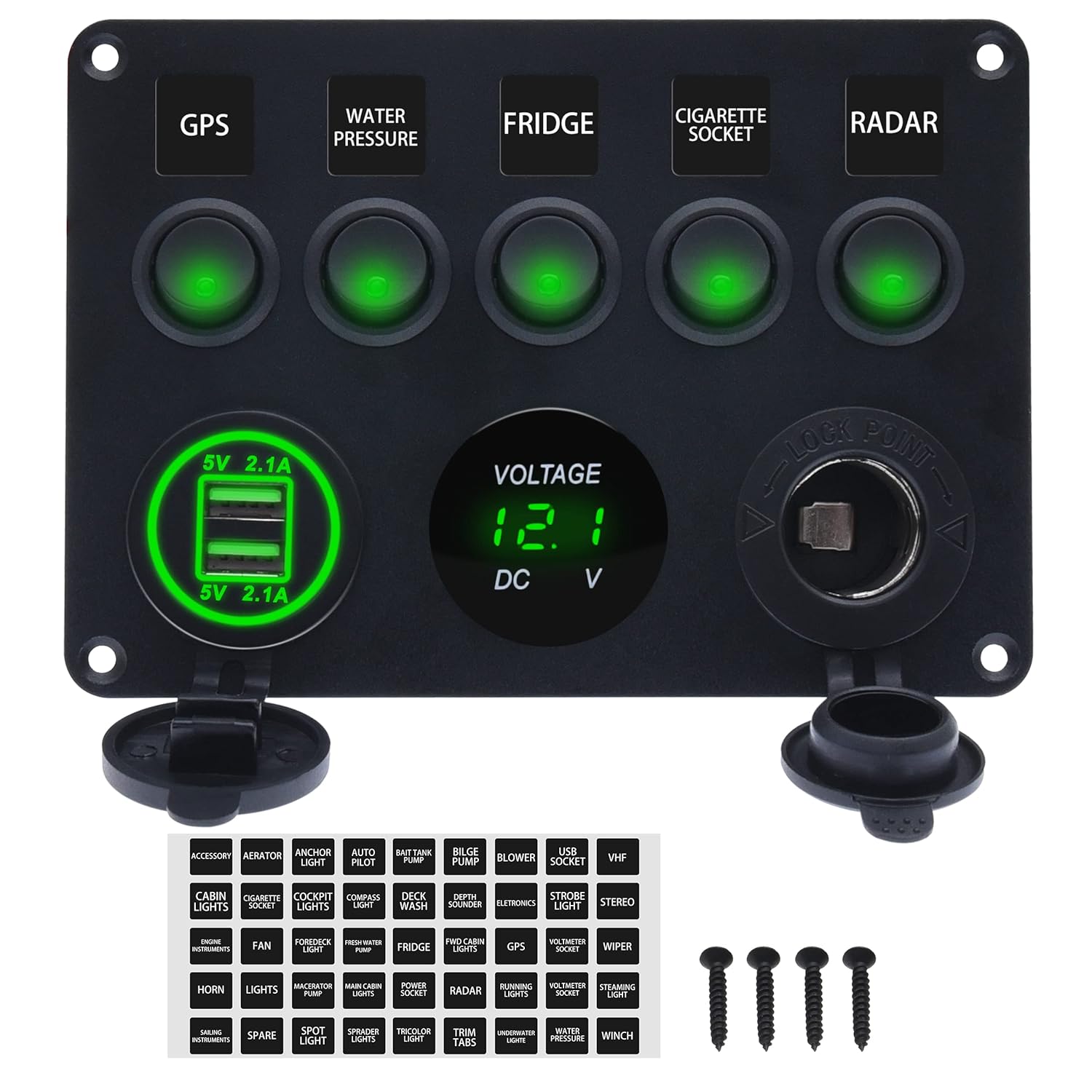 KAOLALI Panel de interruptores de palanca de 5 bandas, panel de interruptores marinos automotrices, panel de interruptores impermeable de 12 V para