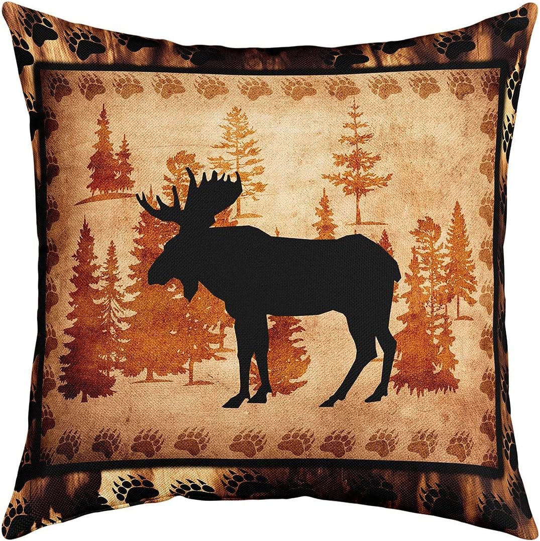 Juego de 4 fundas de almohada vintage de oso, funda de cojín de caza de ciervos de cabaña para decoración del hogar, sala de estar, funda de cojín