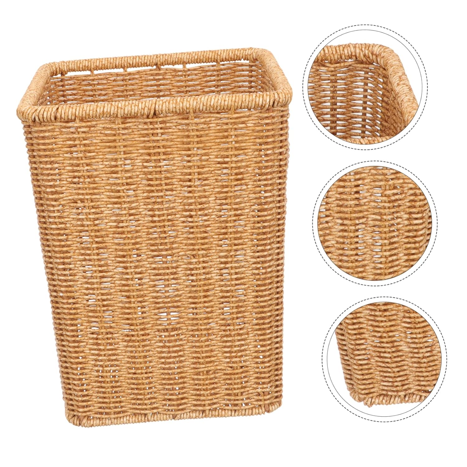 COLLBATH Cesto de cocina cuadrado de paja multiusos tejido de ratán multifunción, papelera de tela para la oficina, cesta de basura, almacenamiento