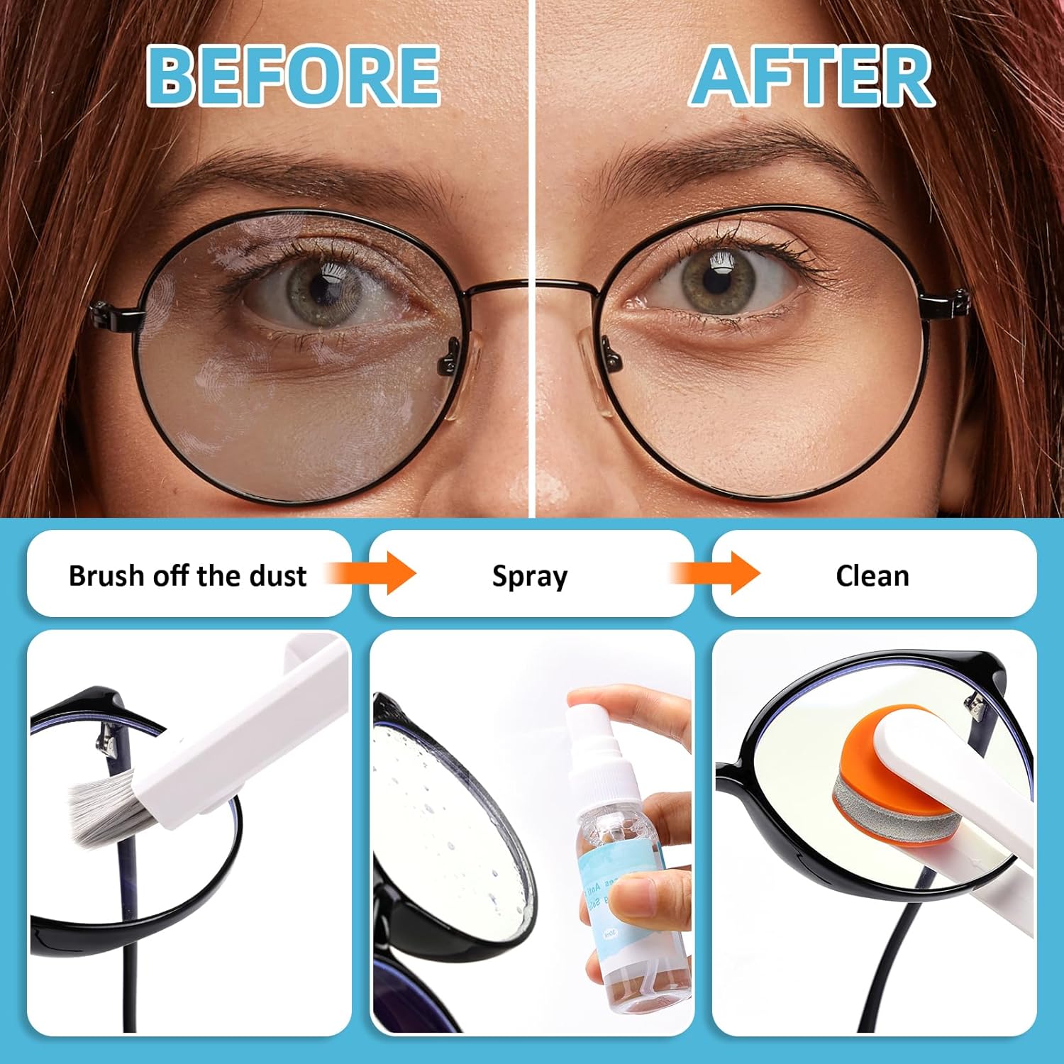 Edglete Kit de limpiador de lentes – Limpiador de lentes antivaho en aerosol con paño de limpieza de lentes de microfibra, kit de reparación de