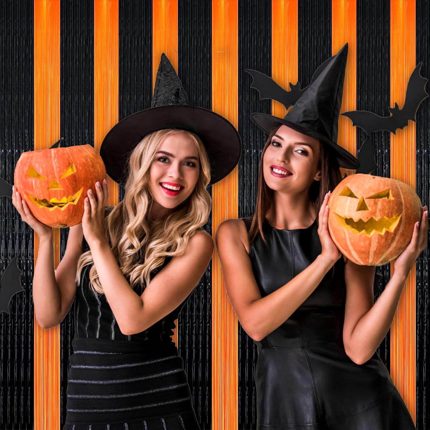 Telón de fondo de serpentina de Halloween, cortinas de flecos de oropel de Halloween naranja y negro, serpentina de Halloween para fiestas,
