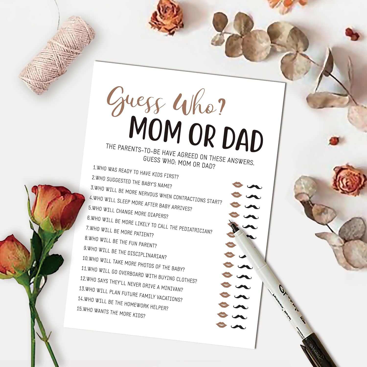 BEUFSE Adivina quién mamá o papá juego de adivinanzas, juego de 25 tarjetas, juego de baby shower para niña o niño, fiesta de revelación de género,