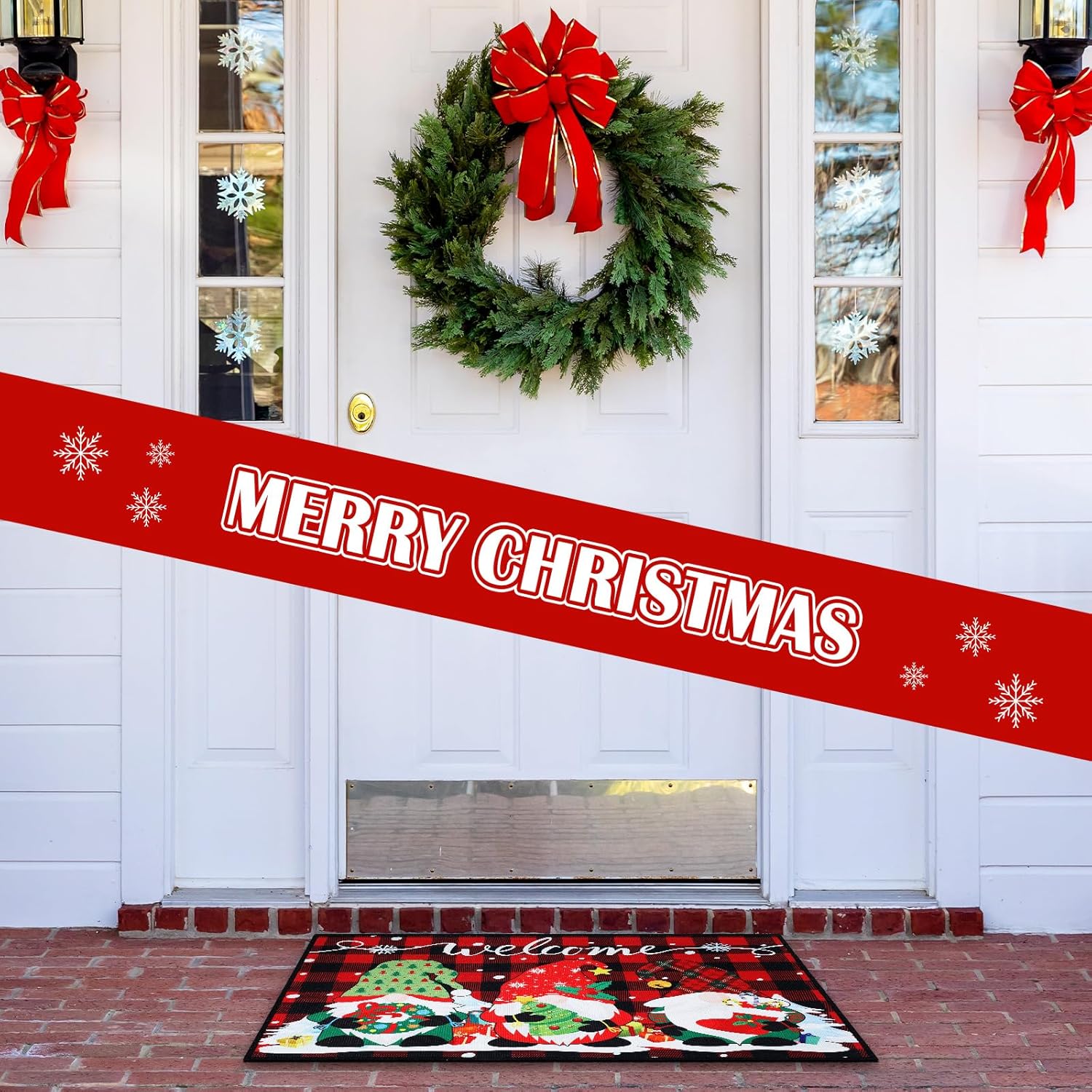 Geelin 3 tapetes de Navidad con gnomo de bienvenida, para árbol de Navidad, camión, para interiores y exteriores, tapete antideslizante para porche