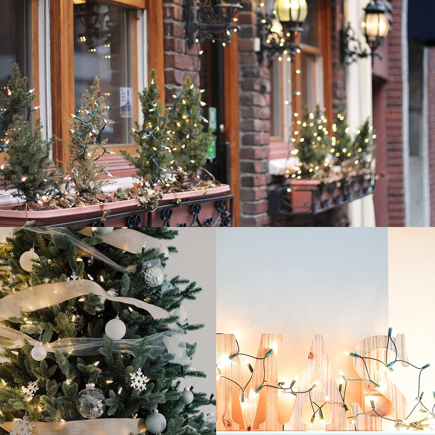 Luces de Navidad, 150 unidades, 33 pies, luces de hadas de alambre verde, luces de árbol de Navidad conectables con certificación UL de 120 V para