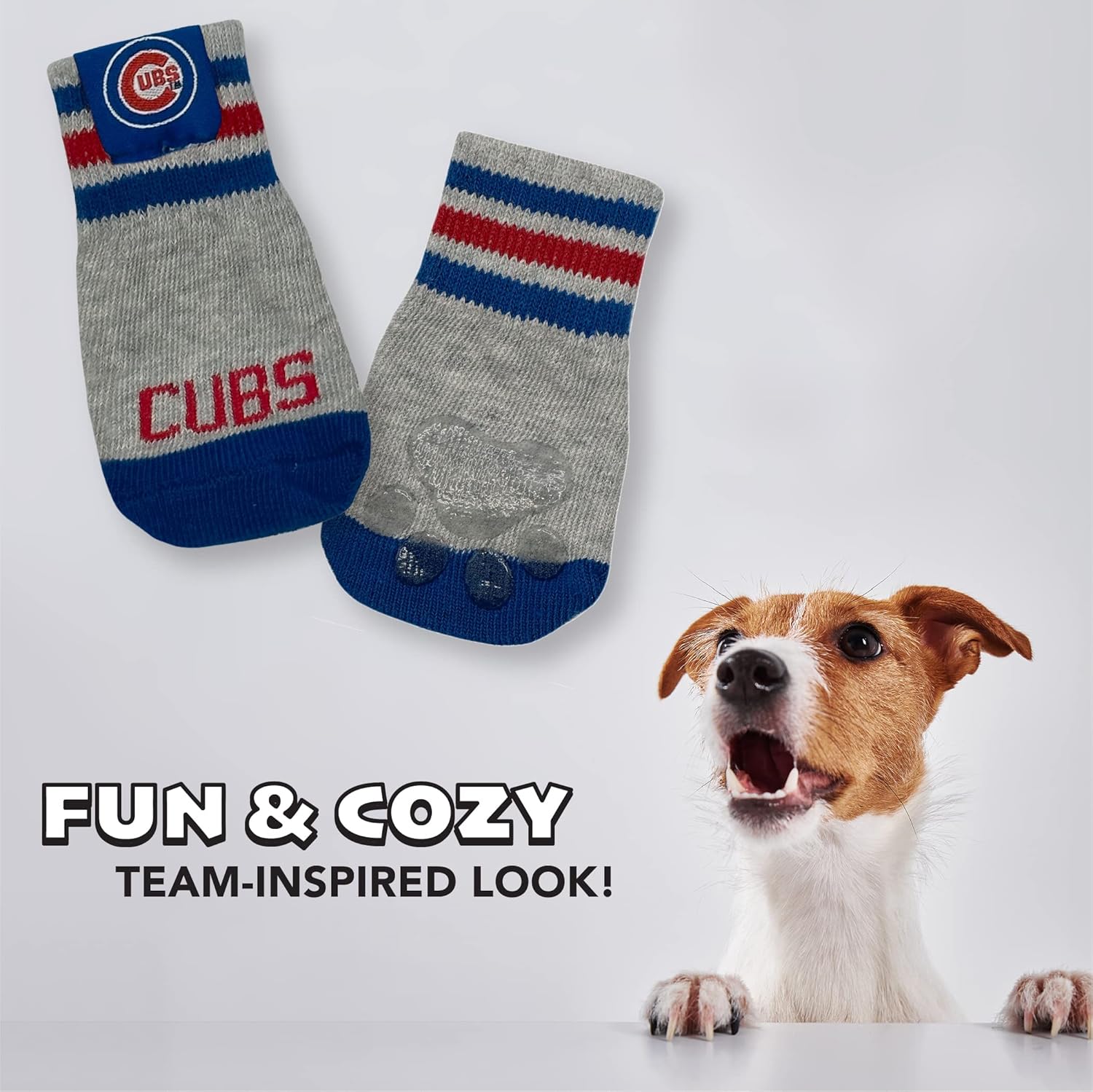 MLB Chicago Cubs – Calcetines antideslizantes para perro con parte superior elástica acanalada, talla XSS. Calcetines para interiores y exteriores,