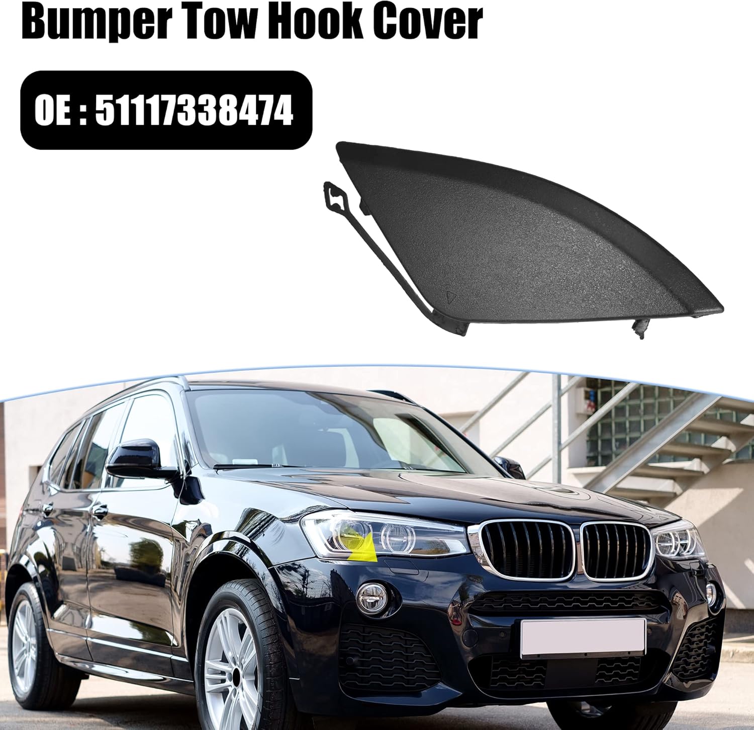 X AUTOHAUX Cubierta del gancho de remolque del parachoques delantero del coche 51117338474 para BMW X3 28iX 35iX 28dX 28i 2015-2017 gancho de