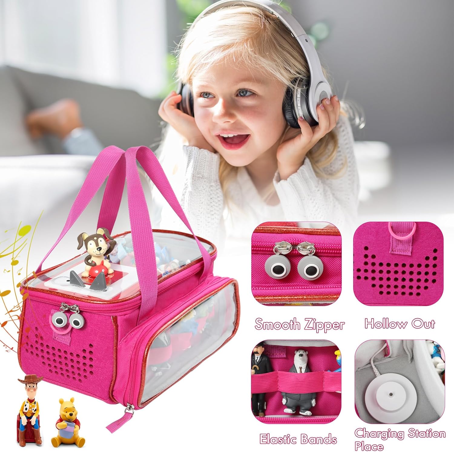 Funda de transporte compatible con Toniebox, funda Tonies para personajes de Tonie, figuras de Tonies, juego de iniciación de Toniebox, auriculares