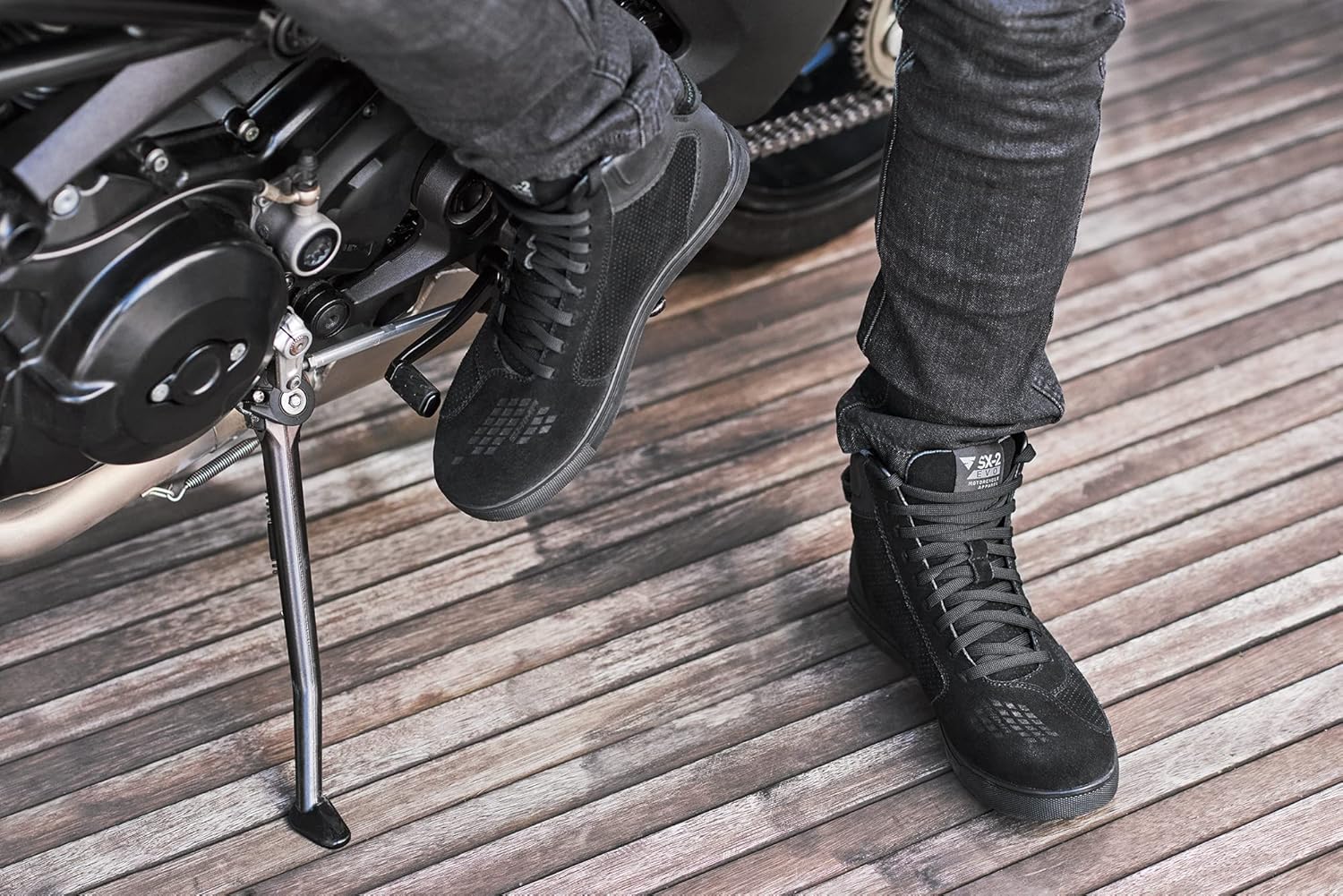 SHIMA SX-2 EVO – Zapatos de motocicleta para hombre, transpirables, de cuero reforzado, zapatos para la calle con soporte para el tobillo, suela