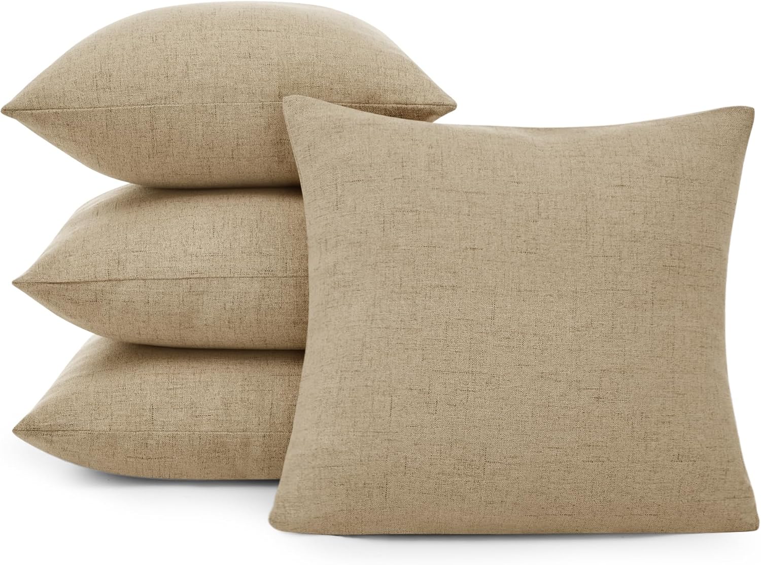 Deconovo – Fundas de cojín decorativas y cuadradas de lino sintético, para el sofá o cama (26 x 26 pulgadas, color marrón topo, juego de 4 unidades,